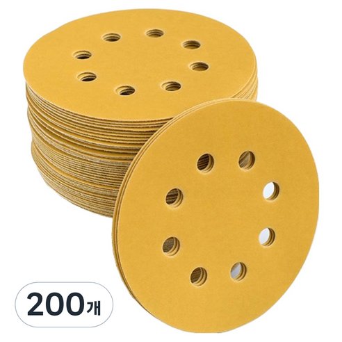OON 8홀 원형 100방 샌딩 페이퍼 골드 125mm, 200개