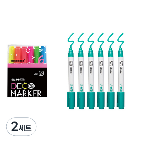 모나미 데코마카 460 6색 형광 + 메탈그린 6p 세트, 2세트