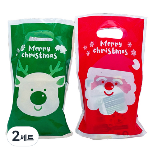 더팩컴퍼니 크리스마스 메리루돌프 손잡이 비닐백 50p + 레드산타 손잡이 비닐백 50p 세트, 혼합색상, 2세트