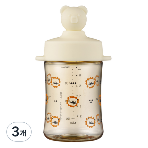 아키움 유아용 곰돌이 PPSU 빨대컵 200ml, 바닐라, 3개