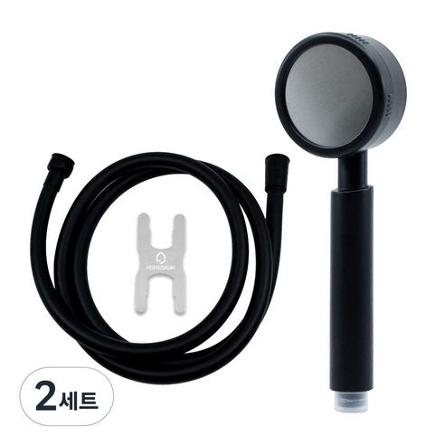 홈다움 블랙 몬스터 수압 상승 샤워기 + 안꼬이는 말랑이 PVC 샤워호스 2m, 2세트