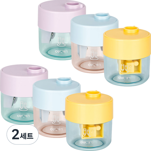 델리 점보가능 2홀 연필깎이 6종 세트 152VB, 랜덤발송, 2세트