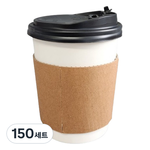 생활을그리다 무인쇄 종이컵 360ml + 블랙 ps 뚜껑 + 무지 홀더 세트, 50개, 3세트