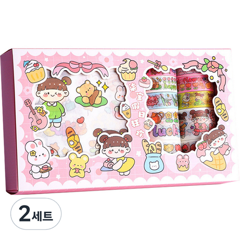 동아피엠에스 DIY 다꾸 종이 스티커 + 마스킹 데코테이프 기프트박스 세트, MK-2350, 2세트