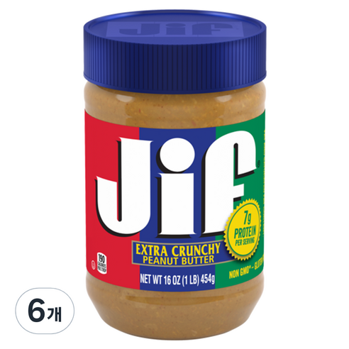 Jif 크런치 땅콩버터, 454g, 6개