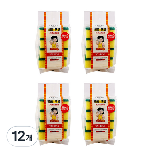 에이비엠 스펀지 수세미, 4개입, 12개