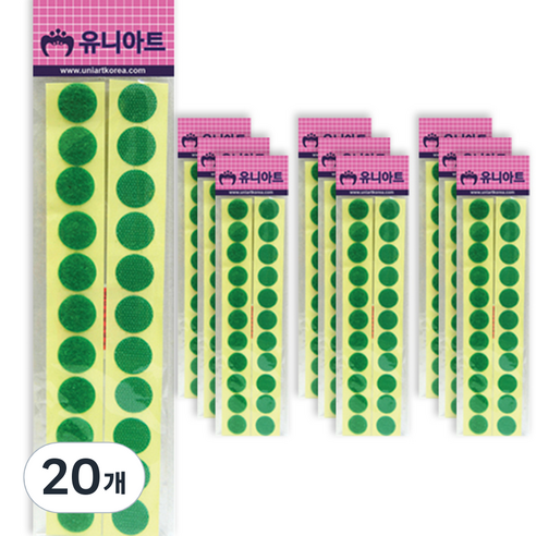 유니아트 원형찍찍이 20mm 초록, 20개