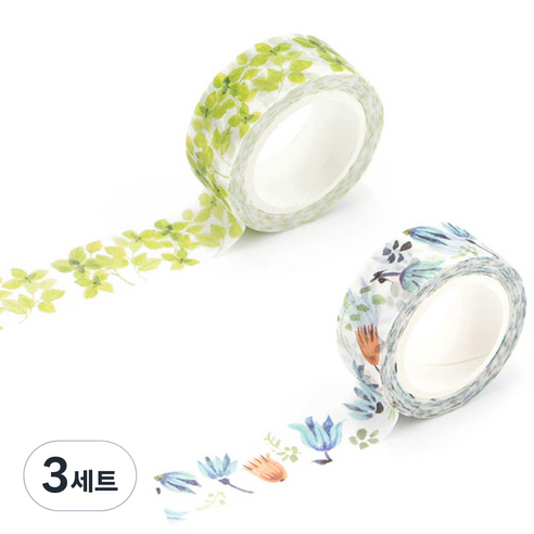 라이프포인트 내츄럴 일러스트 마스킹 테이프, 03알란토인, 19신록, 3세트