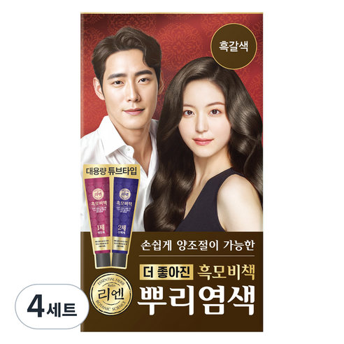 리엔 흑모비책 뿌리새치염색 크림 염모제 세트 100g, 흑갈색, 4세트