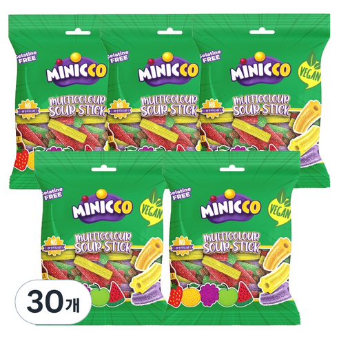 미니꼬 비건젤리 멀티컬러 사우어 스틱, 50g, 30개