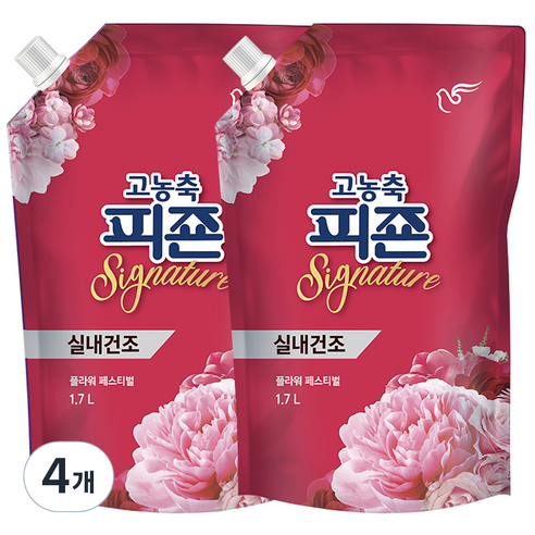 피죤 고농축 실내건조 시그니처 플라워페스티벌 섬유유연제 리필, 1.7L, 4개