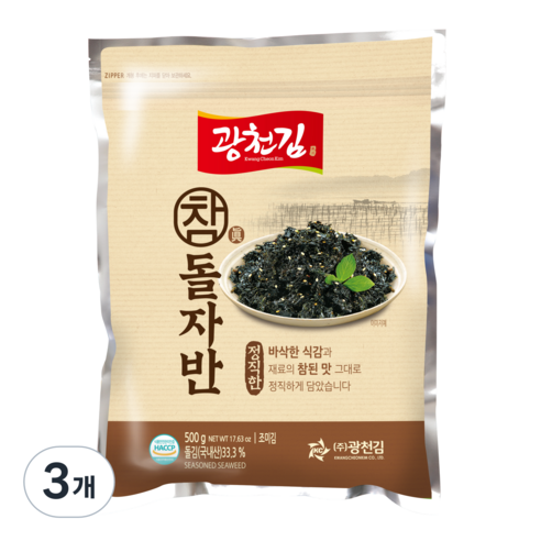 광천김 참 돌자반, 500g, 3개