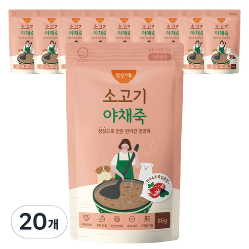 굿데이 강아지 정성가득 영양죽 파우치, 소고기 + 야채 혼합맛, 85g, 20개