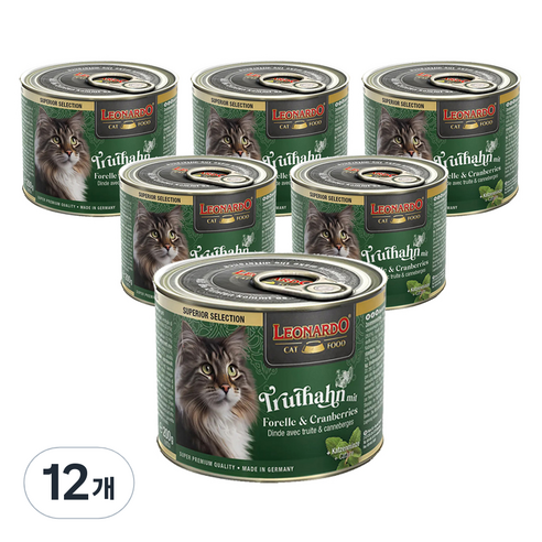 레오나르도 어덜트 고양이 주식 캣닢 습식사료, 칠면조 + 송어, 200g, 12개