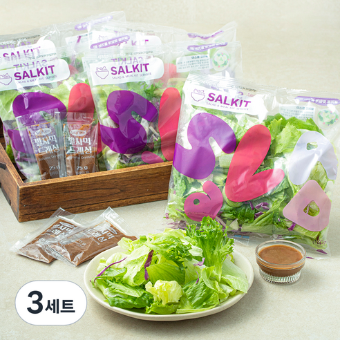 샐러팜 샐키트 샐러드 80g x 5개입 + 드레싱 25g x 5개입 세트, 525g, 3세트
