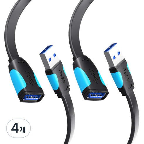 벤션 칼국수형 USB 3.0 고속 연장케이블 블랙, 4개, 1m