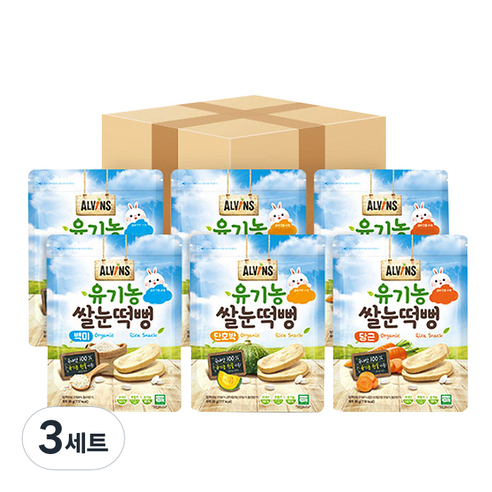 엘빈즈 유기농 쌀눈떡뻥 6p, 백미, 당근, 단호박, 3세트