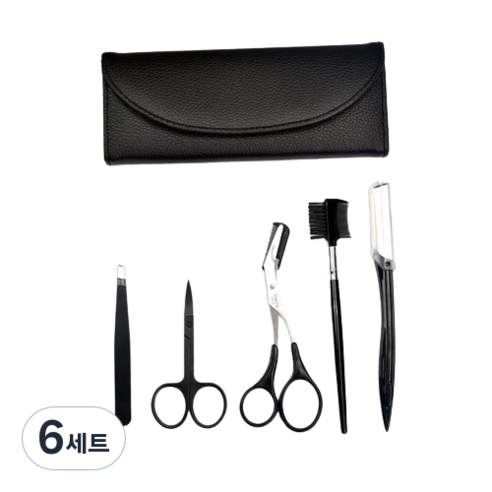 리빙홈디테일 눈썹 정리 5종 + 케이스 세트, 블랙, 6세트