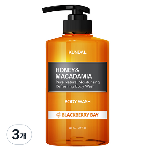 쿤달 퓨어 바디워시 바디클렌저 블랙베리베이향, 500ml, 3개