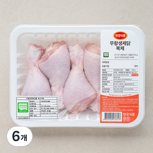 한강식품 무항생제 인증 닭북채 (냉장), 500g, 6개
