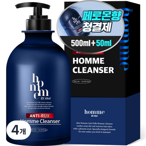 아케이 옴므 안티럭스 올인원 쿨링 남성청결제, 4개, 550ml