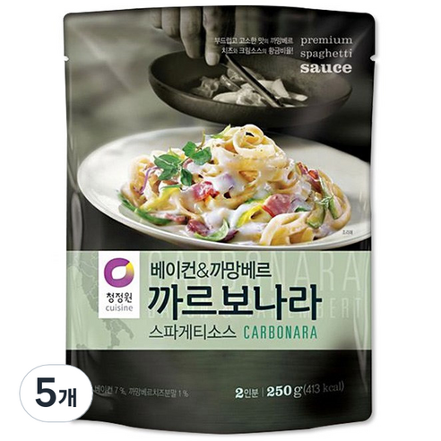 청정원 베이컨 앤 까망베르 까르보나라 스파게티소스, 250g, 5개