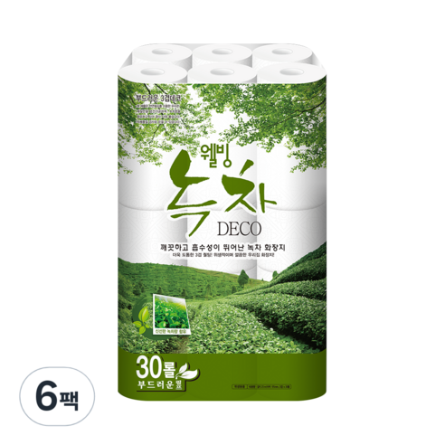 수목제지 웰빙녹차 3겹데코 화장지 25m, 30롤, 6팩