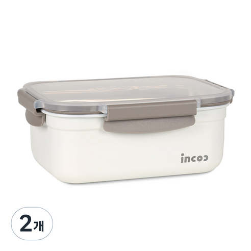 인콕 스텐콕 크림 스텐 밀폐용기 직사각8호 2000ml, 2개