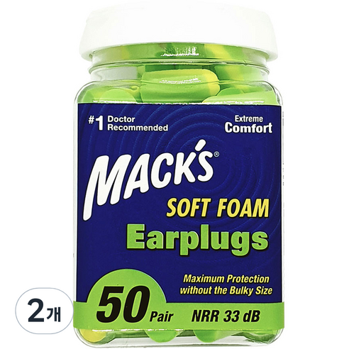 Macks 바이폼 소음방지 이어플러그, 2개, 50쌍