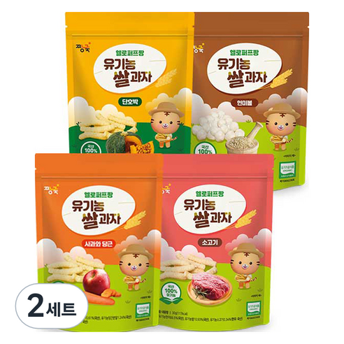 짱죽 헬로퍼프짱 유기농 쌀과자 사과 당근 30g x 소고기 30g x 단호박 30g x 현미볼 30g 세트, 2세트, 혼합맛(사과&당근/소고기/단호박/현미볼)