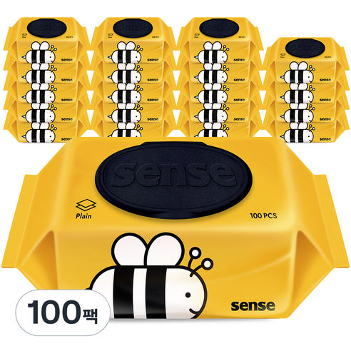 센스 물티슈 꿀벌 캡형 40gsm, 40g, 100매, 100개