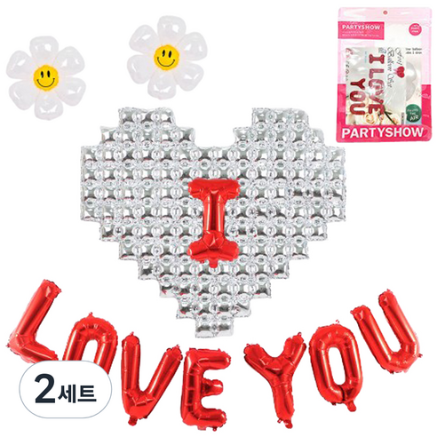 파티쇼 빅하트 실버 기념일 사랑레드 데이지 풍선 세트, 실버 + 레드, 2세트