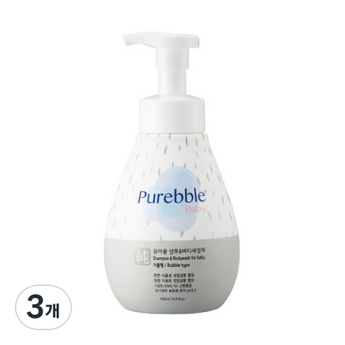 퓨어블베이비 유아용 샴푸 앤 바디세정제, 3개, 500ml