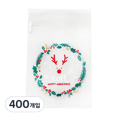 이홈베이킹 크리스마스 접착봉투 루돌프 10 x 11, 레드 + 그린 + 금분, 400개입