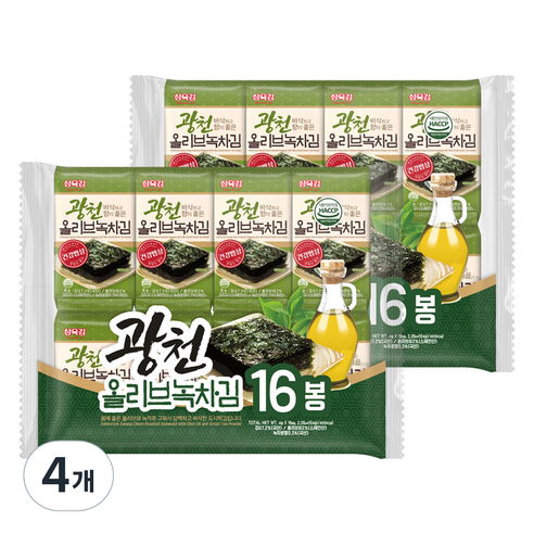 삼육김 광천 올리브녹차 도시락김 16p, 64g, 4개