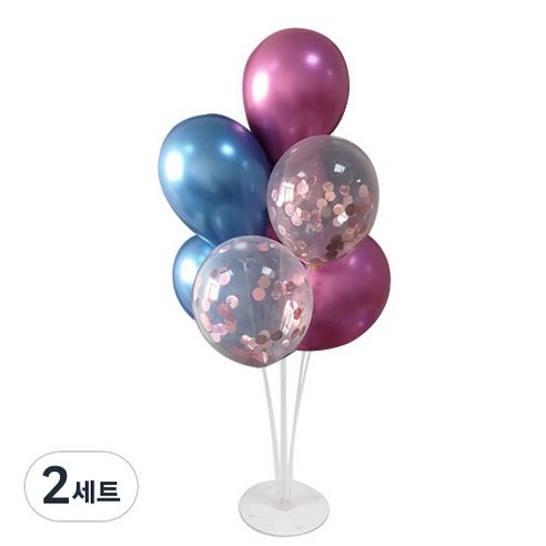 와우파티코리아 풍선꽂이 세트, 크롬 블루 연보라 핑크 컨페티, 2세트
