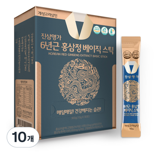 개성고려삼인 진삼명가 6년근 홍삼정 베이직 홍삼 스틱 30p, 300g, 10개