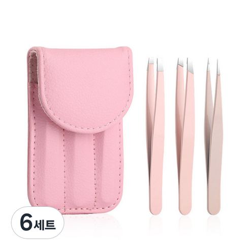 뷰티플라이프 고급 쪽집게 핀셋 3종 세트, 핑크, 6세트