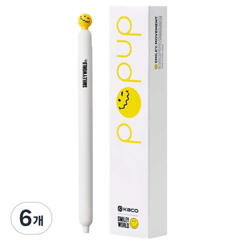 카코 스마일리 팝업 젤펜 0.5mm, 화이트, 6개