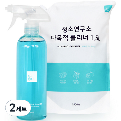 청소연구소 다목적 클리너 480ml 1개 + 리필팩 1.5L 1개, 2세트