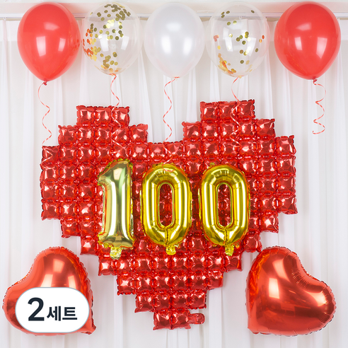 올댓파티 기념일 파티풍선 100일 세트, 혼합색상, 2세트