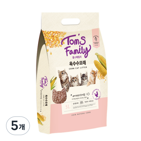 톰스패밀리 옥수수 고양이 화장실용 배변모래 크러쉬, 5L, 5개, 베이비파우더향