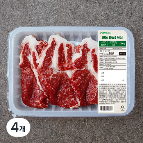 한돈 1등급 목심 (냉장), 300g, 4개