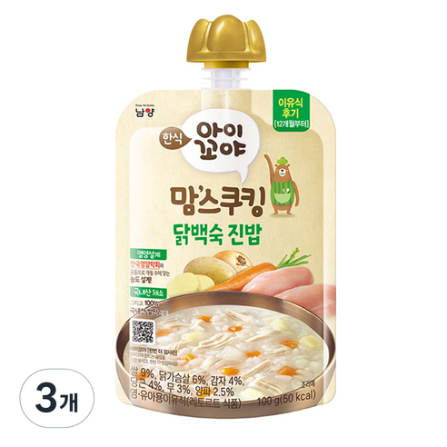 아이꼬야 맘스쿠킹 레토르트 이유식, 닭백숙 진밥, 100g, 3개 닭백숙 진밥 × 100g × 3개 섬네일