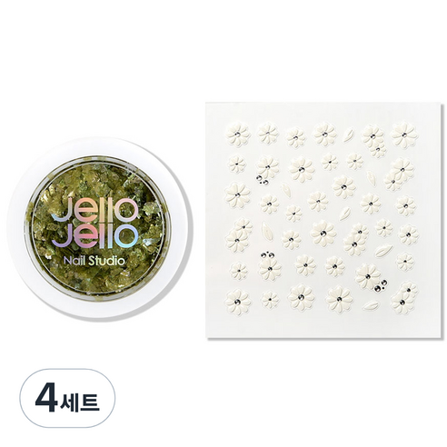 젤로젤로 꽃잎 테라조 글리터 + 네일스티커 세트, GL017 그린티씨드, 4세트