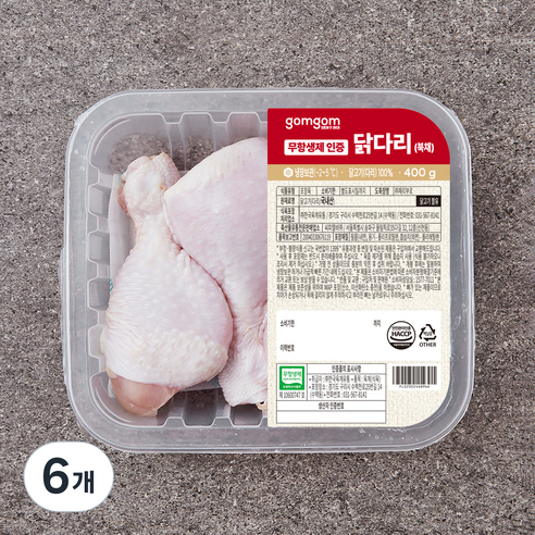 무항생제 인증 닭다리 (북채) (냉장), 400g, 6개