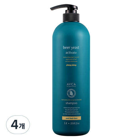 아브카 맥주효모 두피케어 탈모증상완화 샴푸 일랑일랑, 1000ml, 4개