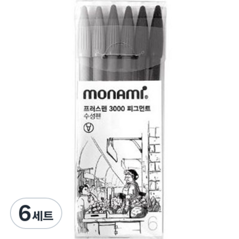 모나미 프러스펜 피그먼트 사인펜 세트, 6종, 6개