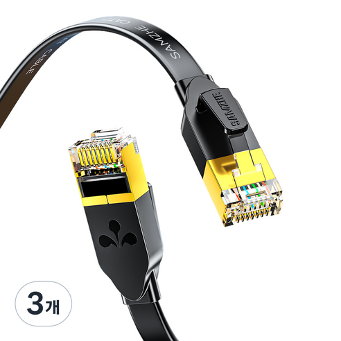 삼지 칼국수형 CAT7 10Gbps 초고속 기가 랜케이블, 블랙, 3개, 5m