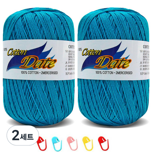 니뜨 코튼데이트 뜨개실 75g 2p + 단수링 5p 세트, 554 터키블루, 2세트